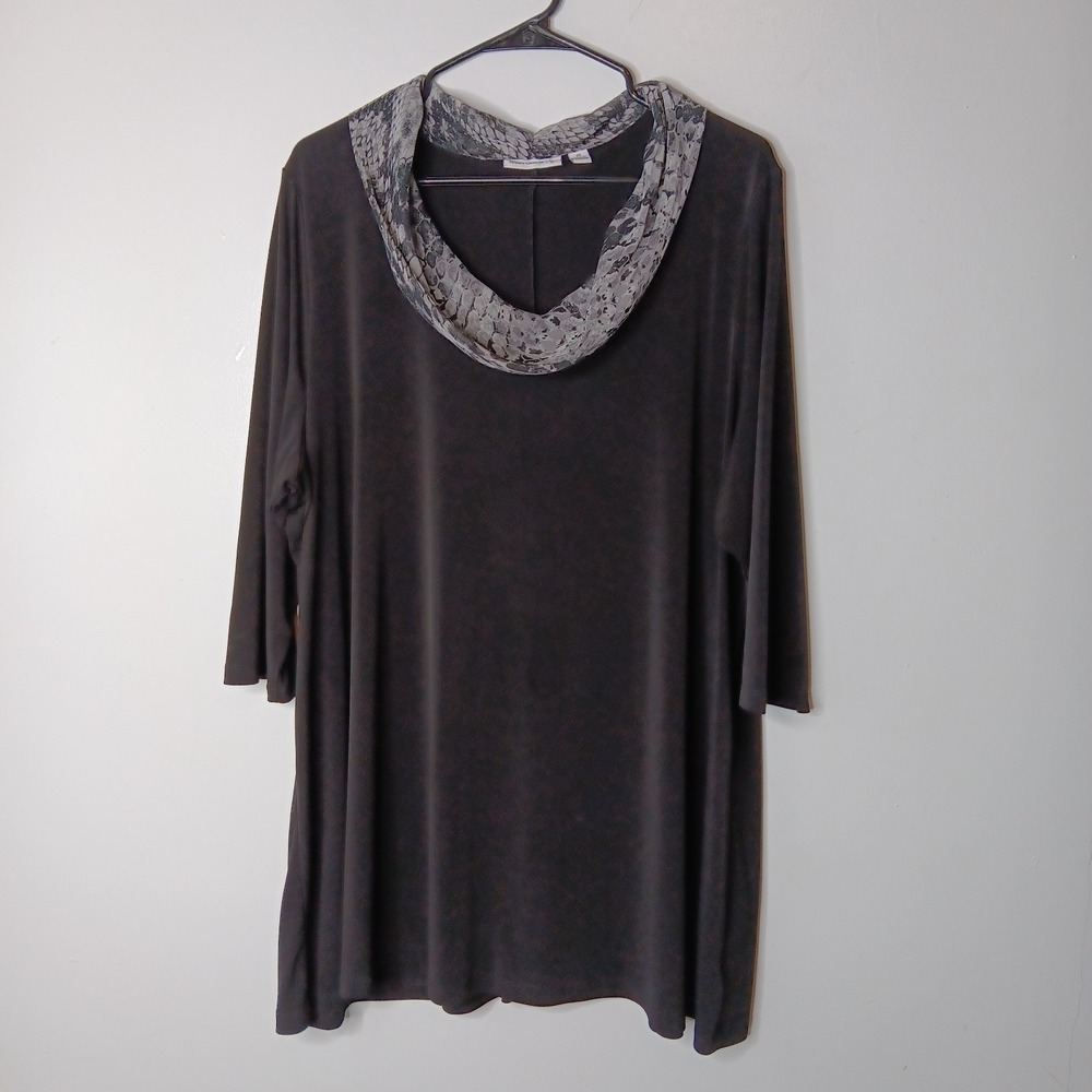 Susan Graver Blouse Womens Plus Size 2X Black Snake Print Business Professional